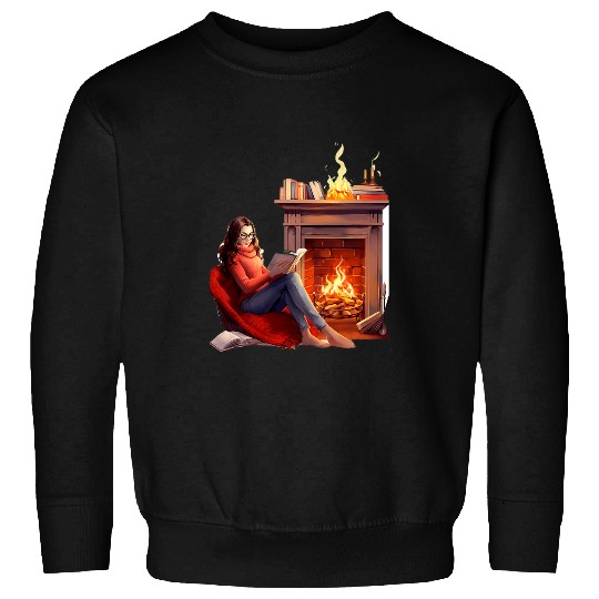 Book Fun In Fireplace Reader Bookworm Girls Women Sweatshirts