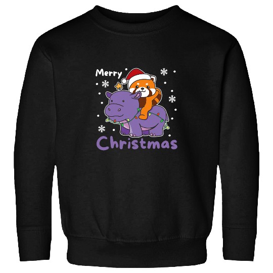 Hippo Pet Christmas Hippo Red Panda Merry Christmas Hippopotamus Sweatshirts