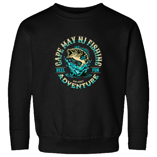 Fishing Fun Cape May NJ Fishing Reel Fun New Jersey Adventure Funny Fish Sweatshirts