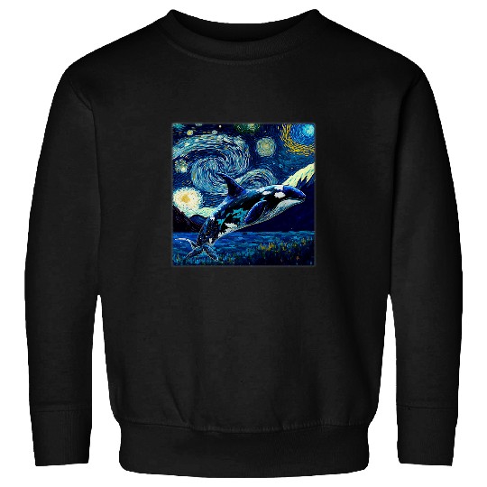 Whale Pet Surrealism Starry Night Orca Whale Sweatshirts