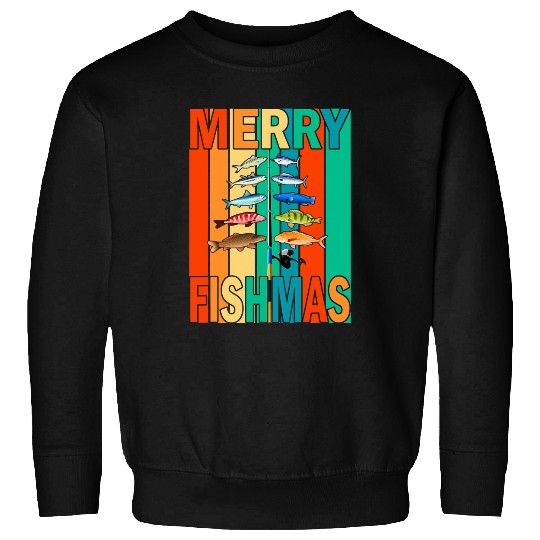 Fishing Fun Merry Fishmas Christmas Tree Lights Fish Fishing Rod vintages 218 Sweatshirts