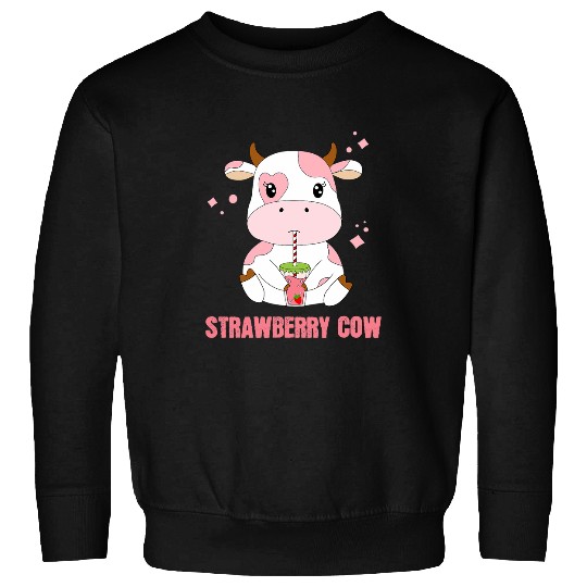 Cow Pet Kawaii Strawberry Cow Drinking Strawberry Milk Cute Japanese Sweatshirts