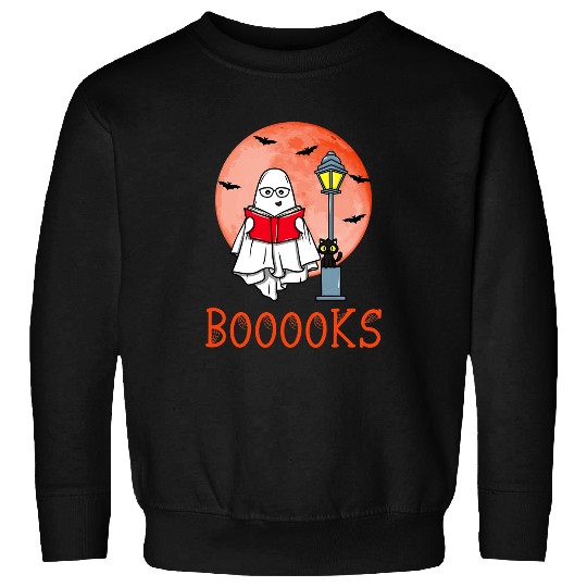 Book Fun Halloween Booooks ghosts Cat Moon Bats Book Library Reading Sweatshirts