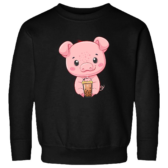 Pig Pet Bubble Tea Pig drinking Boba milk tea Kawaii Farm Animal Sweatshirts