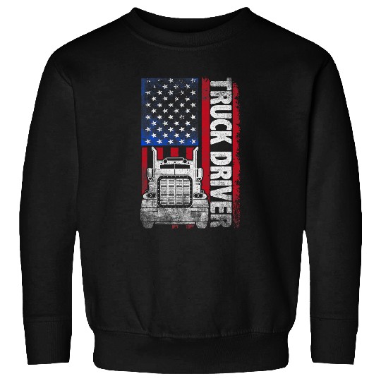 Truck Fun American Flag Semi Truck Driver 18 Wheeler Patriotic Trucker 4 Sweatshirts