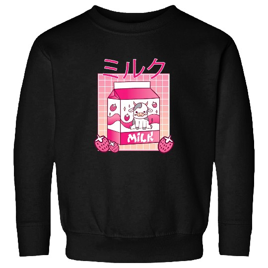 Cow Pet Kawaii Strawberry Milk Shake Japanese Cute Cow Print Sweatshirts