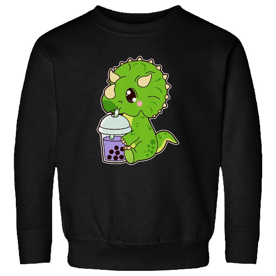 Dinosaur Pet Kawaii Cute Boba Triceratops Dinosaur Bubble Milk Tea Sweatshirts