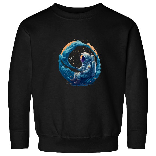 Astronaut sitting on Milky Way galaxy space astro motif Sweatshirts