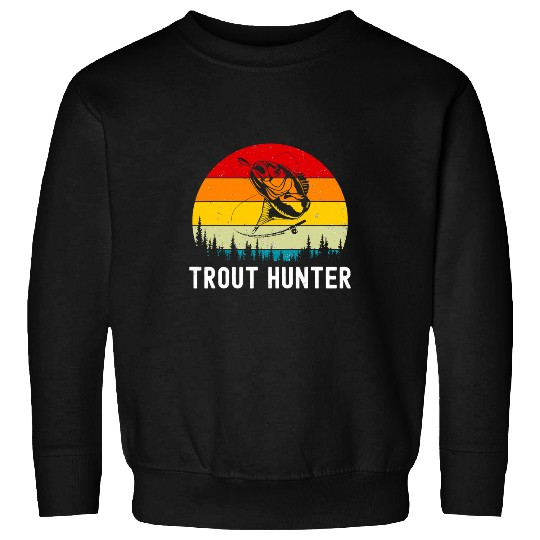 Fishing Fun vintages Retro Trout Hunter Brown Trout Fly Fishing Rod Lake Sweatshirts