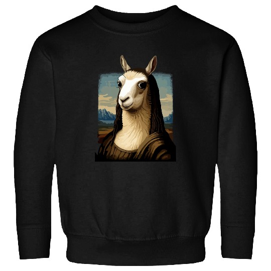 Llama Pet Mona Lisa Llama Funny Llama Art Sweatshirts