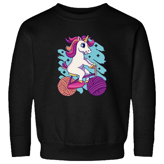 Unicorn Pet Riding Bicycle Made of Wool Unicorn Embroidery Bicycle Motif Sweatshirts