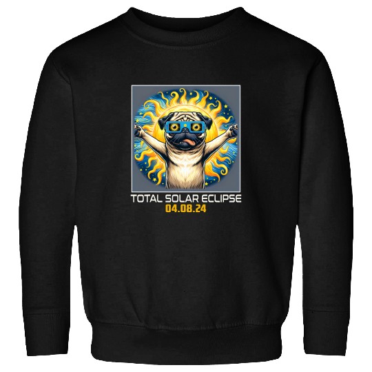 Pug Pet Dog Taking Selfie Solar Eclipse Sweatshirts