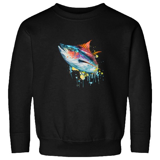 Fishing Fun Watercolor Tuna Fish Colorful Saltwater Fishing Sweatshirts