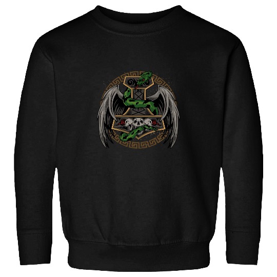 Snake Pet Viking Skull Valhalla Ouroboros Snake Thor Hammer Mjolnir Sweatshirts