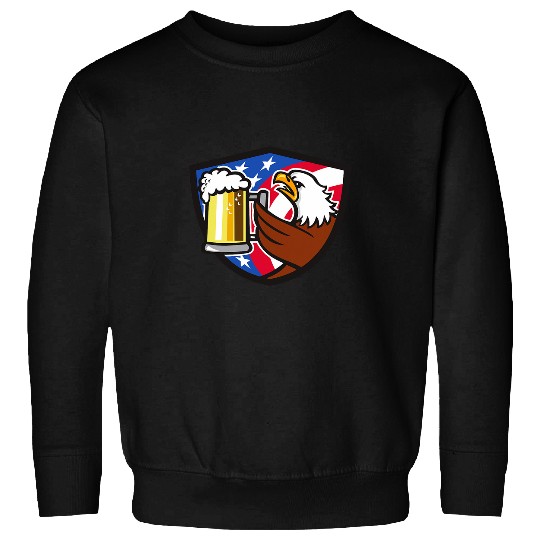 Beer Fun Bald Eagle Hoisting Beer Stein USA Flag Crest Retro Sweatshirts
