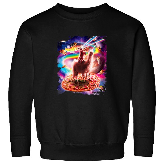 Llama Pet Laser Eyes Outer Space Cat Riding On Llama Unicorns Sweatshirts