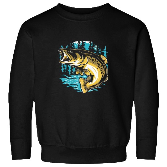 Fishing Fun Walleye Fishing Sauger Fisherman Pine Forest Sweatshirts