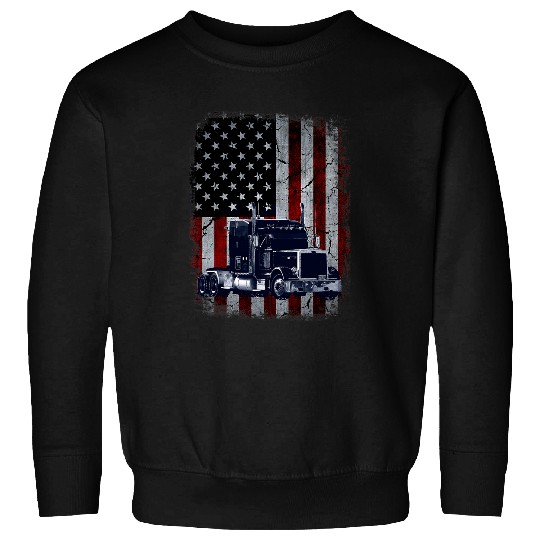 Truck Fun American Flag Trucker Big Rig SemiTrailer Sweatshirts