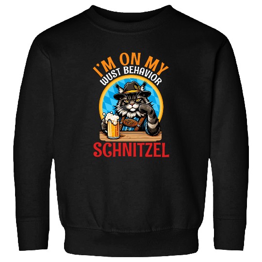 Beer Fun Maine Coon Drinking Beer I m On My Wust Behavior Schnitzel Sweatshirts