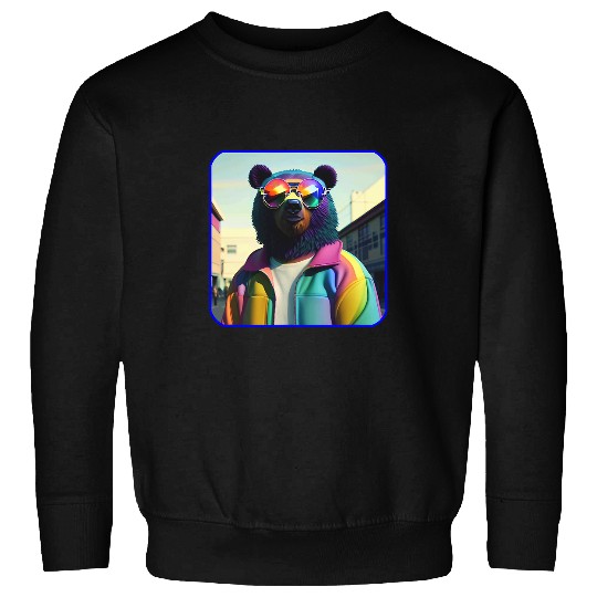Bear Pet Bear Gay Pride Month Rainbow LGBTQ Grizzly Wearing Shades 2 Sweatshirts