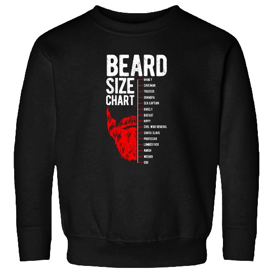 Truck Fun Beard Size Chart Hipster Joke Caveman Trucker Hippy Sweatshirts
