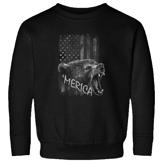 Bear Pet 4th of July Merica American Flag patriotic Grizzly Bear USA Sweatshirts