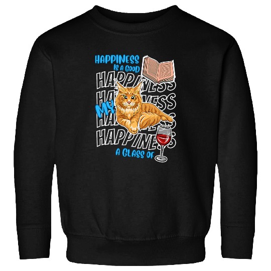 Book Fun Happiness Is Maine Coon Cats Books Wines Cute Cat Lover Sweatshirts
