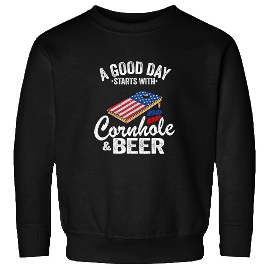 Beer Fun A Good Day Starts With Cornhole Beer USA Flag Cornhole Sweatshirts
