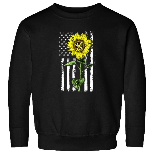 Hairdresser Job American Flag Art Sunflower Hairstylist Plus Size Sweatshirts
