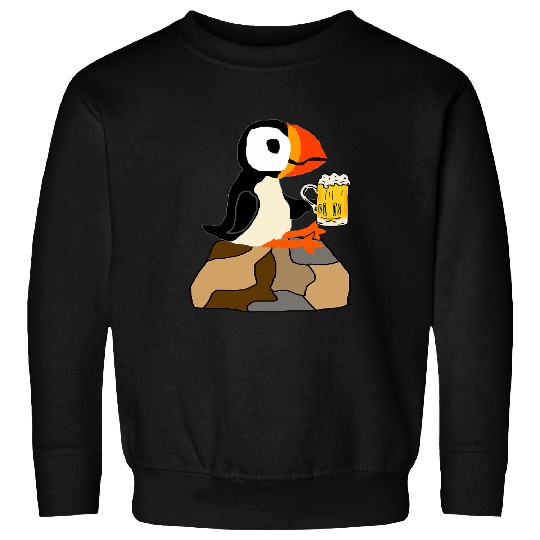 Beer Fun Smileteesbirds Funny Puffin Bird Drinking Beer Cartoon Sweatshirts