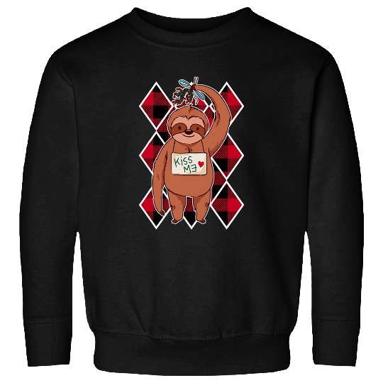 Sloth Pet Christmas Sloth mistletoe red plaid pattern Sweatshirts