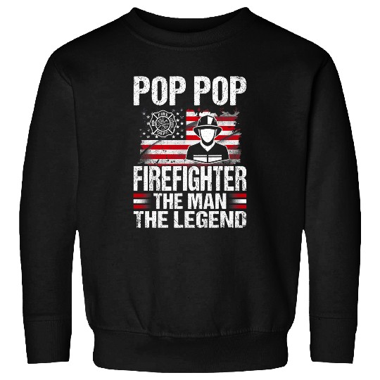 Firefighter Job Pop Pop Firefighter The Man The Legend Retro USA Flag Sweatshirts