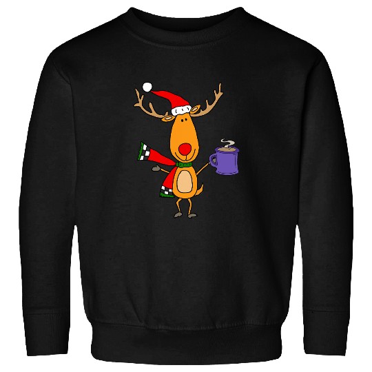 Coffee Fun SmileteesXMASa Funny Rudolph Reindeer with Coffee Christmas Sweatshirts
