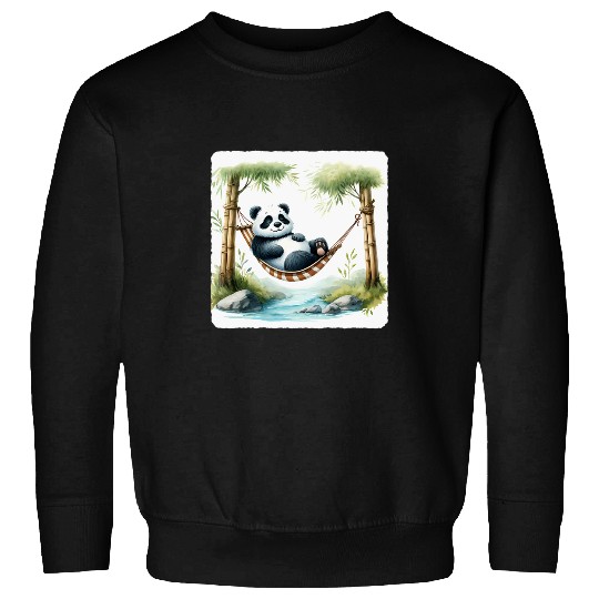 Panda Pet Relaxing In Hammock Between Bamboo Trees Stream Rest Sweatshirts
