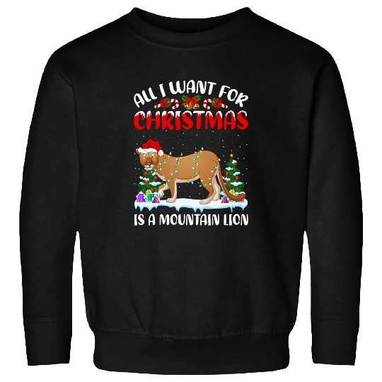 Lion Pet Funny Santa Hat All I Want For Christmas Is A Mountain Lion Sweatshirts