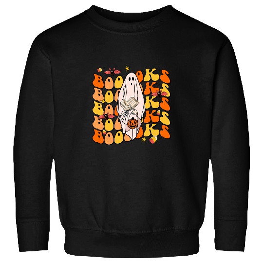 Book Fun booooks groovy cute ghosts book reading halloween 1 Sweatshirts