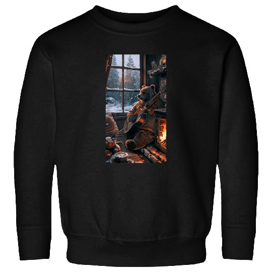 Bear Pet Bear Guitar Sweater Winter Fireplace Music Sweatshirts