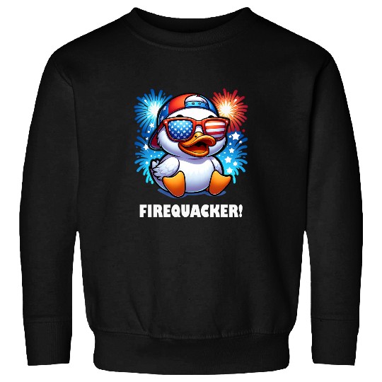 Duck Pet 4th of July Firequacker Duck American Flag Fireworks Graphic Sweatshirts