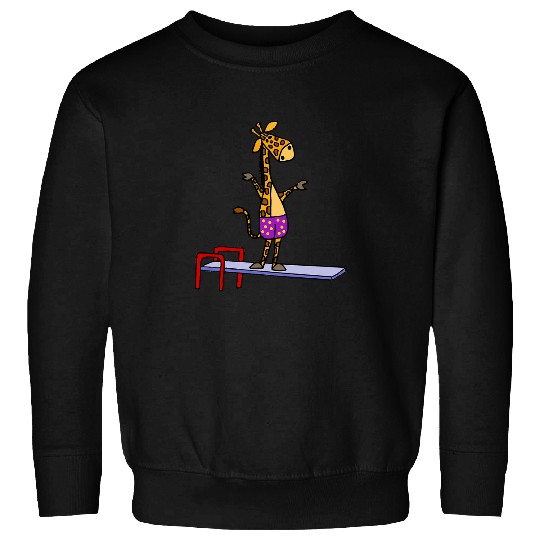 Giraffe Pet Smileteeshob Funny Giraffe in Swim Trunks on Diving Board Sweatshirts