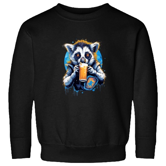 Beer Fun Lemur Drinking Beer Funny Beer Drinker Drunk Monkey Primate Sweatshirts