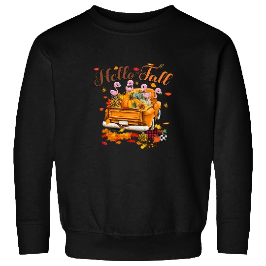 Flamingo Pet Hello Fall Pumkin Truck Maple Leaves Thanksgiving 06 Sweatshirts