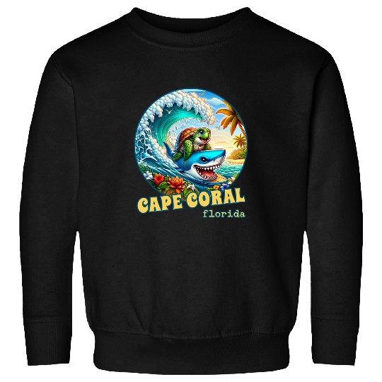 Turtle Pet Cape Coral Florida Surfing Sea Turtle and Shark Sweatshirts