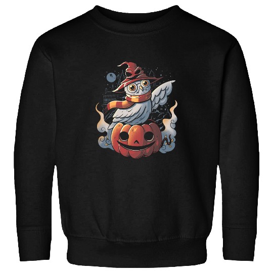 Owl Pet Halloween Spooky Magic Cute Owl Wizard Movie Pun Pumpkin116 Sweatshirts