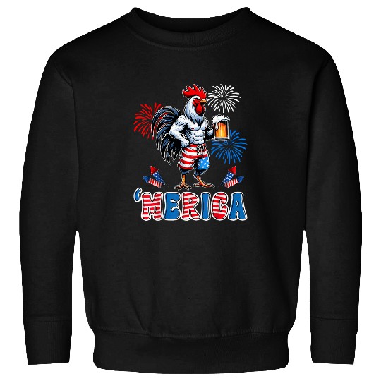 Bear Pet Merica Chicken 4th of July Holding Bear Sweatshirts