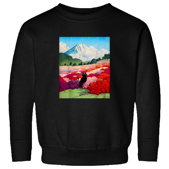 black cats Mount Fuji from an Azalea Garden Sweatshirts