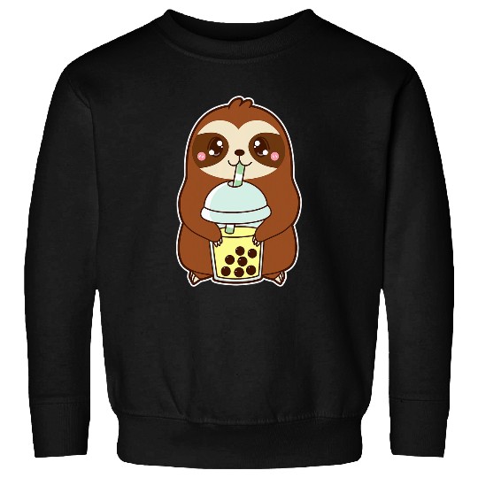 Sloth Pet Kawaii Cute Boba Lazy Sloth Banana Bubble Pearl Milk Tea Sweatshirts
