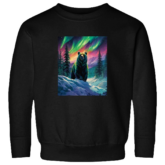 Bear Pet Aurora Wilderness Bear Graphic Northern Lights Wilderness Sweatshirts