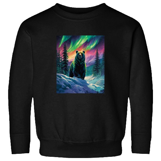 Bear Pet Aurora Wilderness Bear Graphic Northern Lights Wilderness Sweatshirts