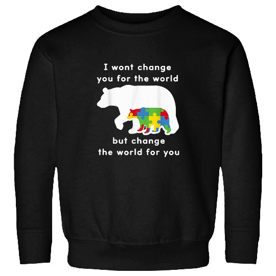 Bear Pet Autistic Mom Mama Bear Family Puzzle Ribbon ASD Supporter Sweatshirts