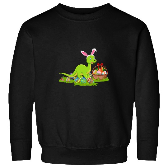 Funny Easter Egg Hunting Bunny Brontosaurus Dinosaur Easter Sweatshirts